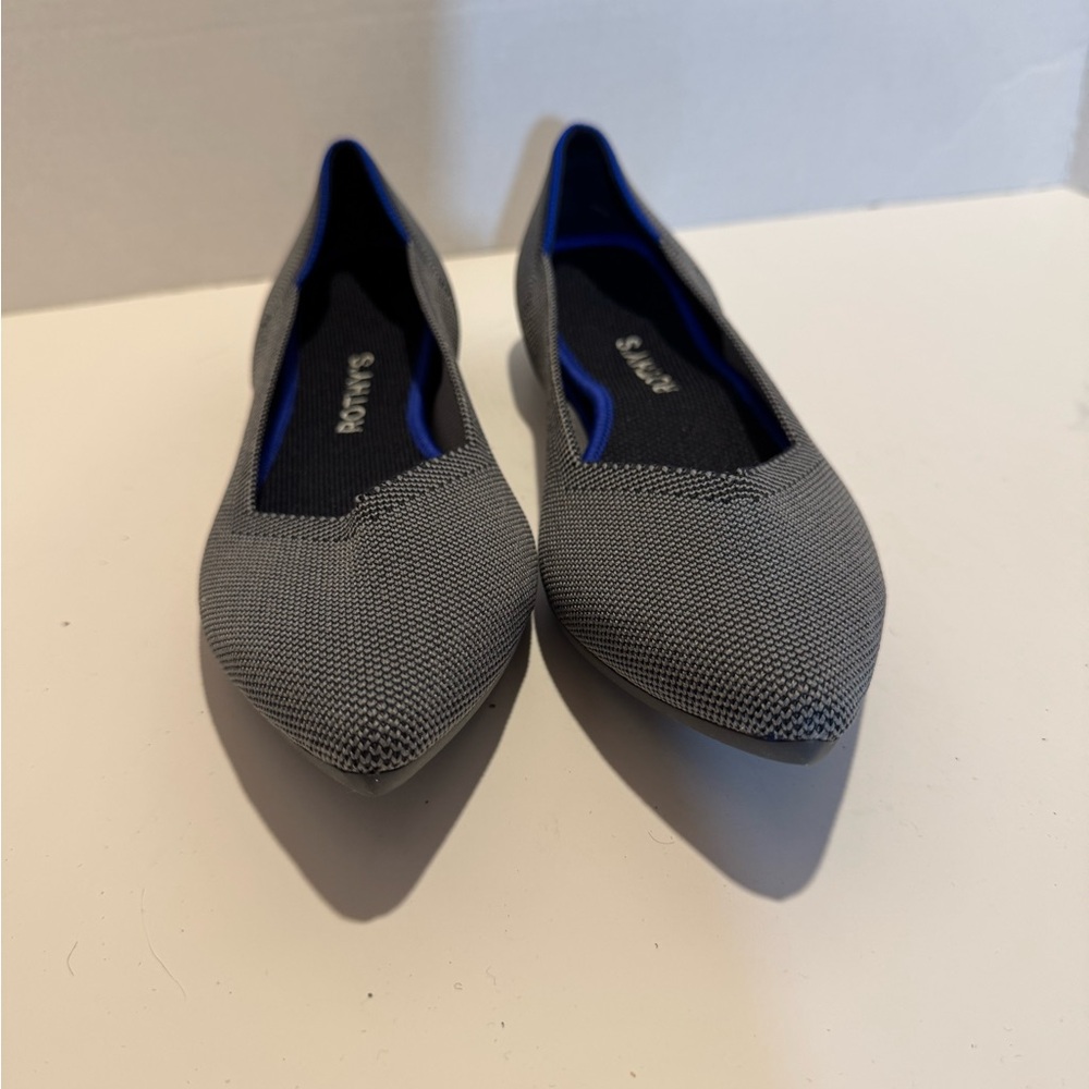 Rothy's Gray Pointed Knit Flats with Blue Trim - Picture 6 of 10